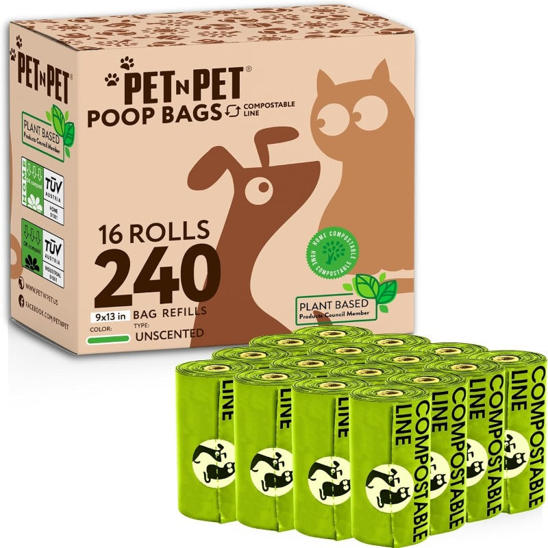240 Count Compostable Dog Poop Bags Rolls: Thick, Leak-Proof, Easy-to-Use Pet Waste Bags